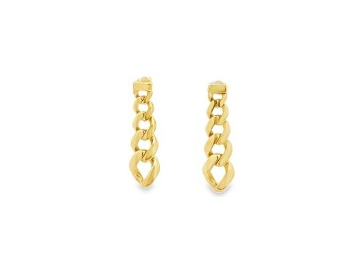 18K Yellow Gold Cuban Link Drop Earrings